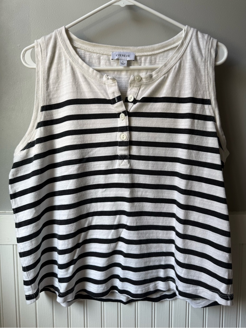 Evereve Cream & Black Striped Sleeveless Henley Tank